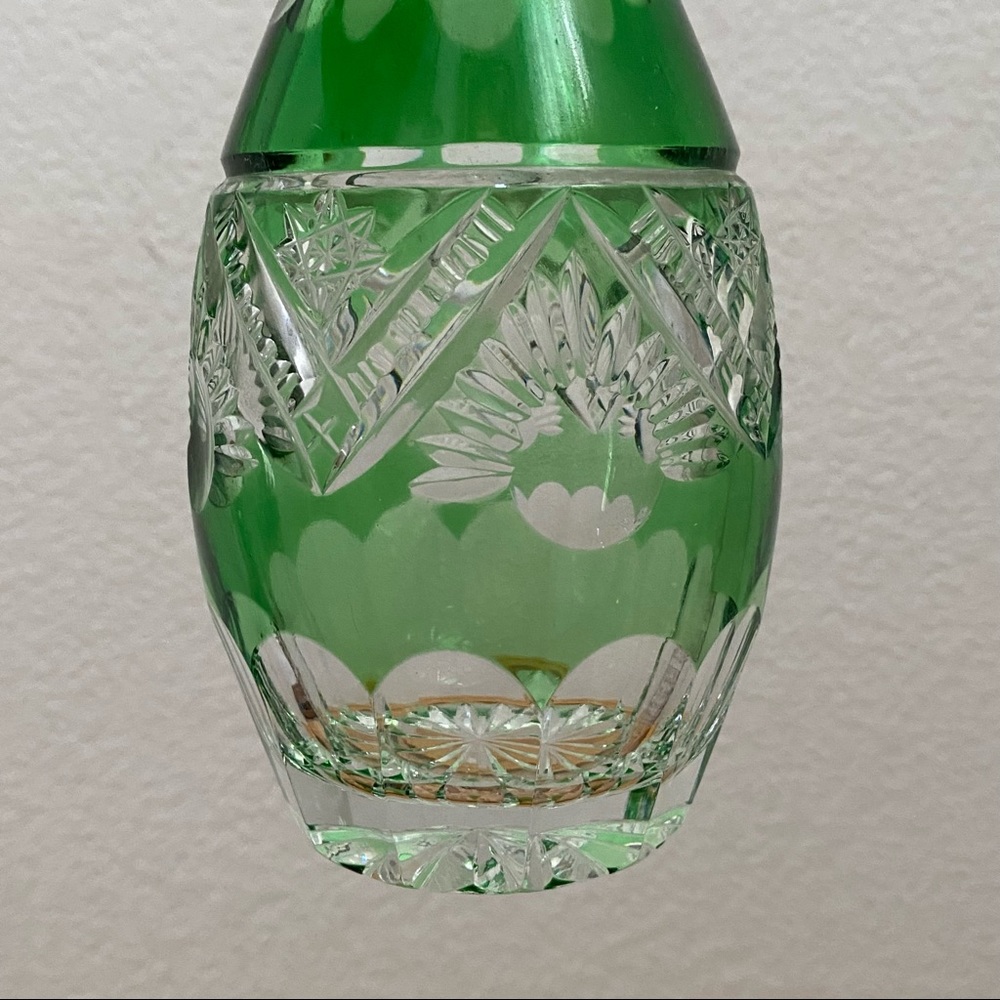 Vintage Handarbeit Nachtmann Bleikristall Bohemian Green Cut to Clear Decanter - Picture 9 of 13